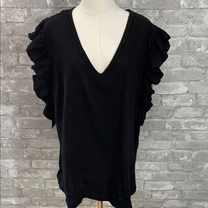 City Chic Black V-Neck Ruffle Sleeve Blouse